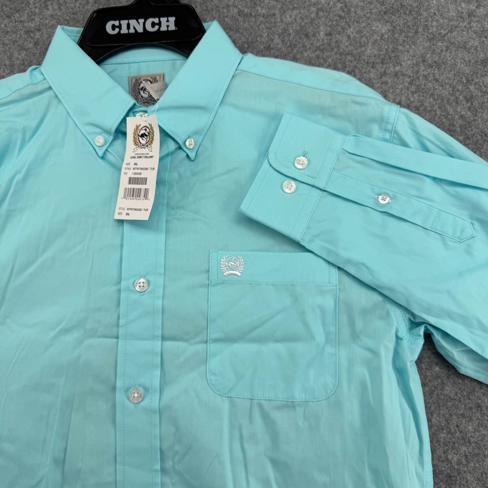 Cinch Button Down Shirt Boys XL Turquoise Solid Long Sleeve MTW7060382